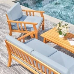 Kapalua 4pc Honey Nautical Eucalyptus Wooden Patio Sofa Set - Vifah -Outdoor Furniture Store GUEST 10be315f a225 4f43 8615 456f36e791cd