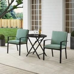 3pc Kaplan Outdoor Steel Chat Set Mist/Bronze - Crosley