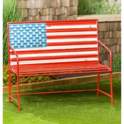 Evergreen American Flag Corrugated Metal Bench