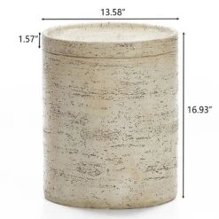 LuxenHome Beige And Brown MgO 13.6" Round Side Table For Indoor And Outdoor -Outdoor Furniture Store GUEST 23e2cd67 6179 470b b6fb 4b08c3589d40