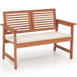 Costway Patio Bench Outdoor Solid Wood Loveseat Chair With Backrest & Cushion Porch Garden -Outdoor Furniture Store GUEST 2a2e5de4 27fd 4ec2 929c 7b0157baf48a