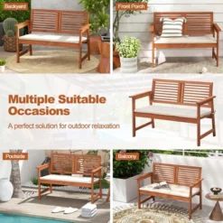 Costway Patio Bench Outdoor Solid Wood Loveseat Chair With Backrest & Cushion Porch Garden -Outdoor Furniture Store GUEST 2c02558b 7344 4f5c 9b9e 6dec7e05ffad