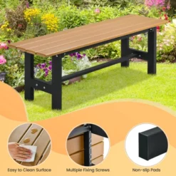 Costway 2PCS Outdoor HDPE Bench With Metal Frame 47'' X 14'' X 16'' For Yard Garden Brown/Black/Gray -Outdoor Furniture Store GUEST 2c1d17cd dac9 4880 80a3 a29cb0183a1e