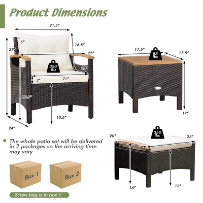 Costway 5PCS Patio Rattan Furniture Set Sofa Ottoman Cushioned Table W/Wood Top 11 Costway 5PCS Patio Rattan Furniture Set Sofa Ottoman Cushioned Table W/Wood Top - Image 9