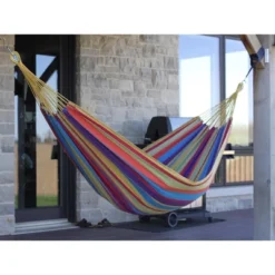 The Hamptons Collection 144” Yellow And Purple Striped Two Person Brazilian Style Hammock