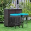 Tangkula 3PCS Patio Wicker Rattan Bar Set Table W/2 Turquoise Cushioned Stools -Outdoor Furniture Store GUEST 2e4ed980 63b5 4ed6 913e 4d2f366cb041