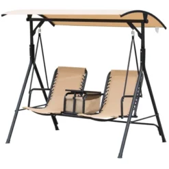 Outsunny 2 Person Covered Porch Swing With Pivot Storage Table, Cup Holder, & Adjustable Overhead Canopy -Outdoor Furniture Store GUEST 367e0fab 225e 4a5c 9970 85b7d7fa9bf0
