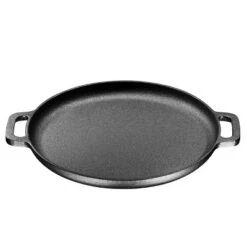 Bruntmor Pre Seasoned Cast Iron 12 Inch Skillet Pan Dual Handles Pizza Pan Large Loop Handles, Black