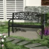 Outsunny 50" Outdoor Metal Welcome Bench, Powder Coated Cast Iron Sign & Steel Frame, 2 Person Bench With Antique Vine Motifs & Slatted Seat, Black -Outdoor Furniture Store GUEST 50297cfe 980a 4e94 9e63 1de13ff4073c