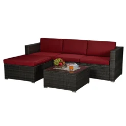 5pc Rattan Wicker Outdoor Conversation Set - Gray/Red - GODEER -Outdoor Furniture Store GUEST 540def80 cd49 43b6 abd3 f4259474efbd