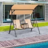 Outsunny 2 Person Covered Porch Swing With Pivot Storage Table, Cup Holder, & Adjustable Overhead Canopy
