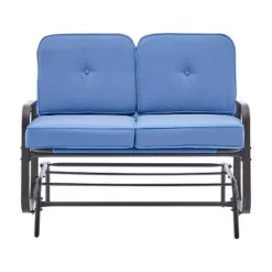 Barton Outdoor 2-Person Glider Bench Patio Rocking Loveseat Cushioned Seat, Blue