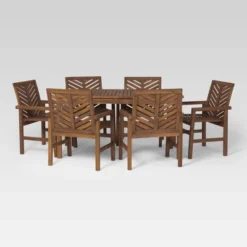 New Arrival 13 7pc Slatted Chevron Acacia Patio Dining Set - Saracina Home