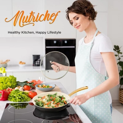 NutriChef 12” Fry Pan With Lid - Large Skillet Nonstick Frying Pan With Golden Titanium Coated Silicone Handle, Ceramic Coating 4 NutriChef 12” Fry Pan With Lid - Large Skillet Nonstick Frying Pan With Golden Titanium Coated Silicone Handle, Ceramic Coating - Image 2