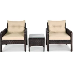 Costway 3PCS Patio Rattan Conversation Set Cushioned Sofa Chair For Garden -Outdoor Furniture Store GUEST 787af8b5 c959 43a2 8401 4a3778c95c48