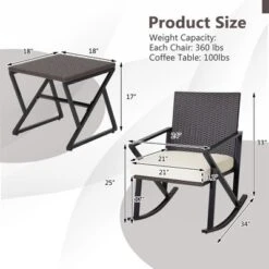 Costway 3PCS Patio Rattan Wicker Rocking Chairs Table Bistro Set Cushioned Rocker Garden -Outdoor Furniture Store GUEST 844b90a6 48f3 4761 8a70 b7882392d999