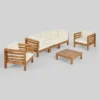 Oana 6pc Acacia Wood Sofa Chat Set Teak/Beige - Christopher Knight Home -Outdoor Furniture Store GUEST 8b203cd5 4ef0 4e78 856d 94d1173142f9