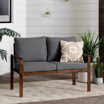 Saybrook Modern Metal And Wood Patio Loveseat - Gray/Dark Brown - Saracina Home 3 Saybrook Modern Metal And Wood Patio Loveseat - Gray/Dark Brown - Saracina Home