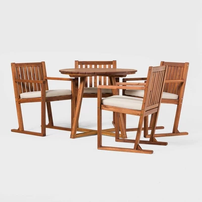 Saracina Home 5pc Modern Slatted Acacia Outdoor Dining Set With Round Table 7 Saracina Home 5pc Modern Slatted Acacia Outdoor Dining Set With Round Table - Image 5