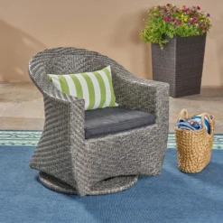 Larchmont Wicker Swivel Chair - Mixed Black/Dark Gray - Christopher Knight Home