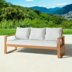 Grafton Eucalyptus 3 Seat Outdoor Bench With Cushions - Gray/Natural - Alaterre Furniture