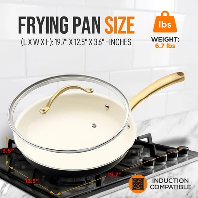 NutriChef 12” Fry Pan With Lid - Large Skillet Nonstick Frying Pan With Golden Titanium Coated Silicone Handle, Ceramic Coating 3 NutriChef 12” Fry Pan With Lid - Large Skillet Nonstick Frying Pan With Golden Titanium Coated Silicone Handle, Ceramic Coating