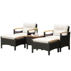 Costway 5PCS Patio Rattan Furniture Set Sofa Ottoman Cushioned Table W/Wood Top 13 Costway 5PCS Patio Rattan Furniture Set Sofa Ottoman Cushioned Table W/Wood Top -Outdoor Furniture Store GUEST a1496fb7 3b96 42ff bcc8 308f3b5fe6bf