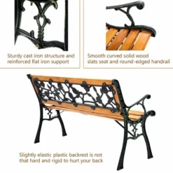Costway Patio Park Garden Bench Porch Chair Outdoor Deck Cast Iron Hardwood Rose -Outdoor Furniture Store GUEST a776b10b b700 4bb6 94ea 5a232ab861c7
