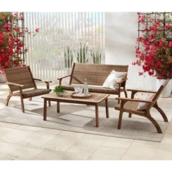 Teal Island Designs Farmhouse Rustic Acacia Wood Rectangular Outdoor Coffee Table 43 1/4" X 22 3/4" Brown Slat Tabletop For Spaces Patio House Balcony -Outdoor Furniture Store GUEST ab6b9059 17ca 4e51 8f64 1cff9b8ff819