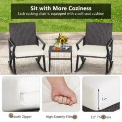 Costway 3PCS Patio Rattan Wicker Rocking Chairs Table Bistro Set Cushioned Rocker Garden -Outdoor Furniture Store GUEST c15225f3 0ec8 435c bd6a 6705c9d7b16e