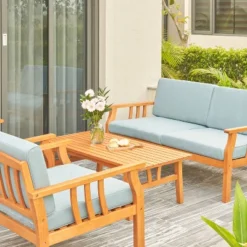 Kapalua 4pc Honey Nautical Eucalyptus Wooden Patio Sofa Set - Vifah -Outdoor Furniture Store GUEST c4192af4 db5e 4b6c a4b0 fc403cd61fd8
