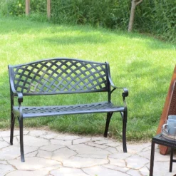 Sunnydaze Decor Sunnydaze 2-Person Checkered Design Cast Aluminum Outdoor Patio Bench, Black 20 Sunnydaze Decor Sunnydaze 2-Person Checkered Design Cast Aluminum Outdoor Patio Bench, Black -Outdoor Furniture Store GUEST ce768cf7 c382 43d9 82f3 44aa1b034084