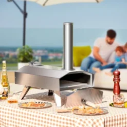 Costway Wood Pellet Pizza Oven Pizza Maker Portable Outdoor Pizza Stone W/ Foldable Leg