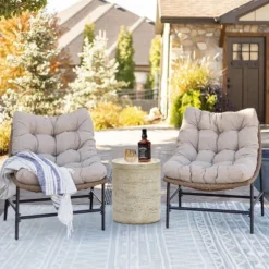 LuxenHome Beige And Brown MgO 13.6" Round Side Table For Indoor And Outdoor -Outdoor Furniture Store GUEST d5f8fa5b 291e 46cc b457 8c12bdf50b9c