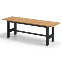 Costway 2PCS Outdoor HDPE Bench With Metal Frame 47'' X 14'' X 16'' For Yard Garden Brown/Black/Gray -Outdoor Furniture Store GUEST de1d13f1 3f0b 439a 8d90 cb17742089de