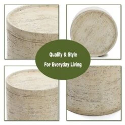 LuxenHome Beige And Brown MgO 13.6" Round Side Table For Indoor And Outdoor -Outdoor Furniture Store GUEST de2ef8c5 e35c 4584 85a3 fd936db9c194