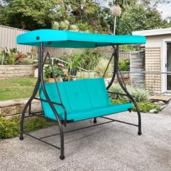 Tangkula 3 Person Porch Swing Hammock Bench Chair Outdoor With Canopy Turquoise/Beige/ Black/Brown/Wine Red