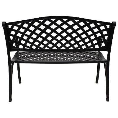 Sunnydaze Decor Sunnydaze 2-Person Checkered Design Cast Aluminum Outdoor Patio Bench, Black 12 Sunnydaze Decor Sunnydaze 2-Person Checkered Design Cast Aluminum Outdoor Patio Bench, Black - Image 10