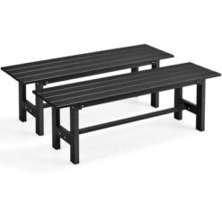 Costway 2PCS Outdoor HDPE Bench With Metal Frame 47'' X 14'' X 16'' For Yard Garden Brown/Black/Gray -Outdoor Furniture Store GUEST ef6096e9 bbbb 4c91 9178 89beff071bf4