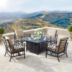 5pc Set With 42" Square Outdoor Aluminum Fire Table & Four Chairs - Oakland Living
