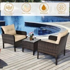 Costway 3PCS Patio Rattan Conversation Set Cushioned Sofa Chair For Garden -Outdoor Furniture Store GUEST f827b978 7b2c 4e71 87b5 1983bcacd34f
