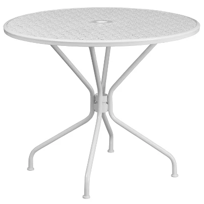 Flash Furniture Oia Commercial Grade 35.25" Round Indoor-Outdoor Steel Patio Table With Umbrella Hole 11 Flash Furniture Oia Commercial Grade 35.25" Round Indoor-Outdoor Steel Patio Table With Umbrella Hole - Image 9