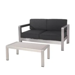 Aviara 2pc Aluminum Patio Loveseat & Coffee Table Set - Gray - Christopher Knight Home